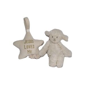 Demdaco Baby Musical Pull Toy Lamb Crib Mobile Plush "Jesus Loves Me" Pre-Owned